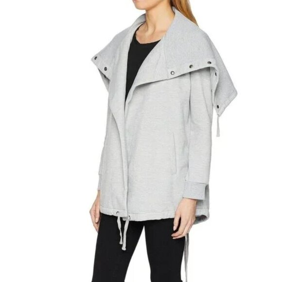 Blank NYC Women's Salt and Pepper Open Convertible Collar Sweatshirt Jacket - Picture 2 of 13